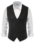 Mens Faux Suede Snap Button Waistcoat Casual Western Suit Vest Jacket Black 2XL