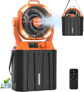 20000mAh Misting Fan with 6L Bucket & 4 Spray Misters, Waterproof Outdoor Cooling Fan for Camping/Patios - Remote Control, 4 LED Light, Stepless Speed & 56H Runtime, Rechargeable Battery, Hanging Hook