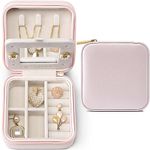 Vlando Plush Velvet Small Travel Jewelry Case, Mini Portable Jewelry Box for Women, Jewelry Travel Oragnizer with Mirror for Girls, Ring, Earring, Necklace, Bracelet, Travel Accessory, Pink