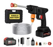 SHAYONAM (Single Battery) Wireless High Pressure Car Washer & Car Cleaning 48V Rechargeable Electric Pressure Washer Gun Machine Tool for Car,Bike,Gardening with Adjustable 3in1 Nozzle&5M Hose Pipe