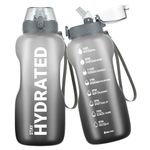 Gohippos 2 Litre Water Bottle, Large Sports Water Bottle with Straw and Time Markings, Motivational Drinks Bottle to Stay Hydrated, Tritan, BPA Free, Leakproof, for Gym Fitness School Office(1 Bottle)