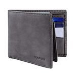 Mens Wallet, Genuine Leather RFID Blocking Bifold Credit Card Wallet with 8 Card Slots and 2 ID Windows VONXURY Grey