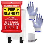 JJ CARE Fire Blanket – (Large) 4.9x4.9ft with Hooks & Gloves, Emergency Fire Blanket for Home & Kitchen, High Heat Resistant Fire Suppression Blankets for Home Safety, Kitchen, Camping