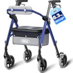 VOCIC Z12 Ultra Lightweight Rollator Walker with Seat, Only 6.3kg Aluminum Foldable Walker with Ergo Seat & Backrest, All Terrain Rollator for Senior, Adjustable Height, 5 Year Support(Blue)