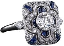 LRGKMCWTOB 925 Sterling Silver Natural Shining Blue Sapphire White Topaz Ring Women Cubic Zirconia Promise Rings CZ Luxurious Eternity Engagement Wedding Band Ring for Women (Size 6)