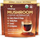 VitaCup Mushroom Coffee Alternative Instant Drink Mix | Mushroom Coffee Substitute for Natural Energy & Focus | Lion’s Mane, Yerba Mate, & Chaga | Cacao, Cinnamon, & B Vitamins | 3 Bags, 90 Servings