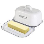 Suwimut Enamel Butter Dish with Lid, Farmhouse White Butter Dish Vintage Black Rim Enamelware Butter Container with Cover, Enameled Steel Butter Keeper Butter Stick Holder for Kitchen Decor