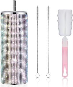 Tessco Bling Cups Rhinestones Tumbler with Straw Glitter Water Bottle Stainless Steel Straw Tumbler Insulated Bling Cup with Lid and Brush for Women Mothers Day Gifts (Colorful,20 oz)