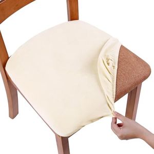 Smiry Velvet Seat Covers for Dining Room Chair Set of 8, Stretch Fit Removable Washable Chair Seat Cushion Protector Slipcovers with Ties, Cream