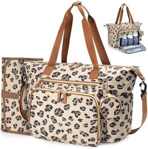 Tonyeee Diaper Bag Tote, Large Baby Hospital Bag for Labor Delivery Mom | Travel Diaper Tote with Changing Pad, Pacifier Case, Insulated Pockets, Luggage Sleeve, Shoulder Strap, Leopard Print