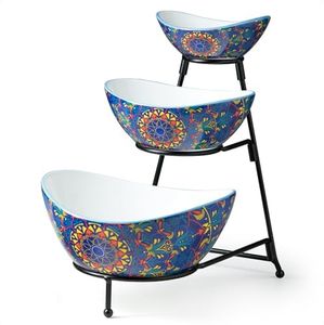 YHOSSEUN 3 Tier Serving Bowls, Tiered Serving Platter and Trays Serving Dishes for Entertaining, Oval Serving Bowl Set with Metal Stand