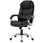 FDW Office Chair Computer High Back Adjustable Ergonomic Desk Chair Executive PU Leather Swivel Task Chair with Armrests Lumbar Support (Black)