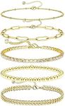 DEARMAY Gold Bracelets for Women 14K Real Gold Jewelry Sets for Women Cute Tennis Beaded Bracelets for Women Cuban Link Paperclip Chain Dainty Bracelet Pack Gifts for Women