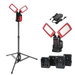 DAYATECH Cordless 12000 Lumen Work Light with Tripod Stand, Compatible with Dewalt, Milwaukee and Makita 18-20v Battery, Brightness Adjustable, Glareless and Flickerless, with Power Charger, Red