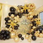 161Pcs Black and Gold Balloons Garland Arch Kit with Starburst Foil Balloons, 5/10/12/18inch Black Gold Confetti Latex Balloons for 2024 Graduation Anniversary Birthday New Years Eve Party Decorations