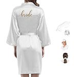 Y WJing Yi Jia Women Silk Bridesmaid Robes Ladies Satin Bride Robe Wedding Party with eye mask and scrunchie 3 In 1 Set Monograms Print Bridal Sleepwear