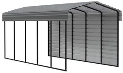 Arrow Carports Galvanized Steel Carport, with 1-Sided Enclosure, Compact Car Metal Carport Kit, 10' x 24' x 9', Charcoal