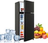 Fcicarn 3.5 Cu. Ft. Compact Refrigerator, Energy efficient mini fridge with freezer, double doors, 7-level thermostat for small spaces., Black