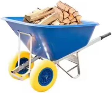 Equimed Extra Large Garden Wheelbarrow – 200L Plastic, Puncture-Proof Wheels, Blue/Yellow