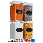 Chef's Path Extra Large Tall Food Storage Containers 7 qt/ 220oz/ 6.5L, For Flour, Sugar, Rice - Airtight Kitchen & Pantry Bulk Food Storage - 4 PC Set - Measuring Scoops, Pen & Labels