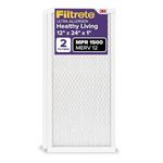 Filtrete 12x24x1 AC Furnace Air Filter, MERV 12, MPR 1500, CERTIFIED asthma & allergy friendly, 3 Month Pleated 1-Inch Electrostatic Air Cleaning Filter, 2-Pack (Actual Size 11.69x23.69x0.78 in)