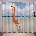 Loussiesd Flamingo Window Treatments Hawaiian Beach Window Drape Panels Ocean Window Curtain For Kids Adults Tropical Flamingo Pattern Blackout Drapes Sea Print Room Decor W46*L72 Curtain