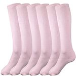 juDanzy 3 Pairs of Boys and Girls Solid Knee High Uniform Socks for School, Soccer, Football, AFO etc., Light Pink, 2-4T
