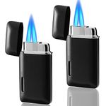 Futlidys 2 Pack Mini Jet Lighter, Double Flame Butane Gas Lighter with Visible Window, Refillable and Adjustable Torch Lighter, Great Gifts for Men and Women, Without Gas (Black)