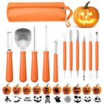 21Pcs Halloween Pumpkin Carving Kit with Stencils, Professional Heavy Duty Stainless Steel Sculpting Tools Set with Carrying Bag for Adults & Kids, Halloween Decoration Jack-O-Lanterns (Brown)