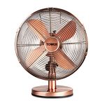 Tower T605000C Metal Desk Fan with 3 Speeds, Automatic Oscillation, 12”, 35W, Copper