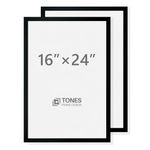 TONES FRAME DESIGN 16x24 Picture Frame, 2-pack Photo Frame, Black Wood Poster Frame Wall, No Mat, and Plexi Sheet