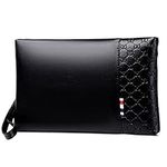 A-QMZL Clutch Bag PU Leather Elegant Man Handbag Black The New Wrist Bag with Cards Pockets Zip Wallets Business Casual Travel Office Handbag, Black, 25x16x3 cm,