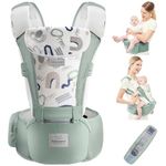 Bebamour Baby Carrier Newborn to Toddler Baby Carrier Hipseat 0-36Months with Head Hood, 3 PCS Teething Pads, Waist Extender, Green