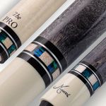 Meucci Pool Cues - Merry Widow, Blue & Gray - Maple Cue Stick, Pool Stick w/Paua Shell Squares Design, Irish Linen Wrap - 19 Oz Low Deflection Pool Cue - Amateur or Professional Billiard Cue Stick