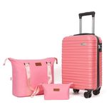 Aklsvion Luggage Set 3 Piece Luggage Set ABS hardshell Spinner Wheels Luggage Carry on Suitcase with Weekender bag & Toiletry bag, PInk, 20 in