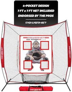 PowerNet 4-Pocket Pitching Pad & Net, 7x7 FT, Baseball/Softball Training Equipment, Realistic Catcher, Portable, Durable