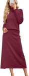 Arach&Cloz Womens Two Piece Sweater Sets 2024 Fall Fashion Casual Long Sleeve Pullover Sweater Maxi Skirt Outfits Lounge Sets Winter Dressy Clothes(Wine-L)