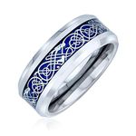 Bling Jewelry Blue Silver Tone Celtic Knot Dragon Inlay Couples Titanium Wedding Band Rings for Men for Women Comfort Fit 8MM