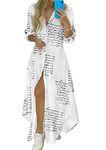 YMING Ladies Long Sleeve Dress Casual Maxi Dress Baggy Lapel Shirt Dress with Spilt Letter M