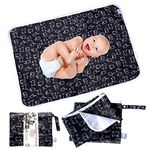 Flockthree Waterproof Baby Changing Pad with Storage Bag (28.7" X 19.7") Washable Wipeable Reusable Leak Proof Diaper Travel Mat Station Changing Mattress Liner Cribs Bed Cover, Cats