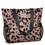 HOMESPON Large Waterproof Beach Tote Bag with Zip and Pockets for Women (Leopard Print)