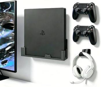 BracNova Wall Mount for PS4 Slim with 2 Detachable Controller Holder and 1 Headphone Stand, PS4 Accessories,Compatible with PlayStation 4 Slim(Mounts PS4 Slim by TV)