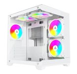 Apevia Prism-WH Prism Micro-ATX Gaming PC Cube Case w/ 5X 120mm ARGB Fans, 366 RGB Modes, Dual Tempered Glass Panels, 240mm Radiator Support, 1X USB3.0, 2X USB 2.0, HD Audio Port, White