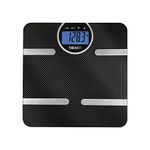 Thinner by Conair Bathroom Scale for Body Weight, Body Analysis Measures Body Fat, Body Water, BMI, Bone Mass for 4 Users, Easy to Read Blue Backlight Display Screen, 400 Lbs. Capacity, in Black