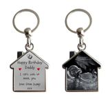 Personalised Scan Photo Happy Birthday Daddy From Bump House Keyring Metal Baby Gift H16, Silver, 4cm