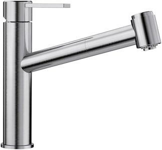 BLANCO AMBIS-S | Küchenarmatur aus massiv Edelstahl | Hochdruck | Mit herausziehbarem Schlauch | Wechsel von Klarstrahl in Brausestrahl | Keramik Kartusche | wassersparend | [5,2x30,9x23,1 cm]