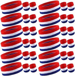 12 Sets Bulk Striped Sweatband Set Kids Headband Wristband Set American Flag Style Athletic Sweat Bands Gym Wristbands Football Wristbands for Men Women Activities Sports Basketball Tennis