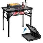 MSDADA Folding Grill Table, Height Adjustable Aluminum Table with Mesh Desktop and Mesh Bag, Portable Grill Table for Outdoor Camping, Picnic, Patio, Dining, BBQ, Party, Black, 23.6×15.7 inch