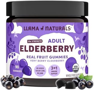 Llama Naturals Real Fruit Sambucus Elderberry Gummies for Adults | No Added Sugar Cane, Vegan, Organic Immune Support | Zinc & Natural Vitamin C | Immunity for Women, Men | 90 Gummies (30 Day)