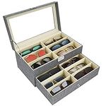 Kurtzy 2 Tiers and 12 Slots Lockable Sunglasses Display Organiser Box for 12 Glasses with Lock and Key - 12 Compartments for Sunglasses, Eyeglasses and Spectacles - Grey Sunglasses Case